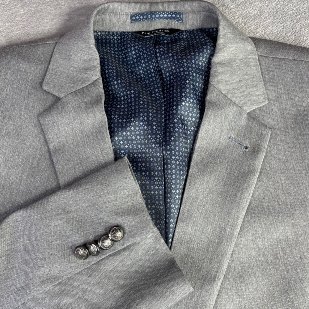 Paul Fredrick Blazer Mens 54R Grey Wool Sport Coat Sharkskin JA2026A Regular Fit